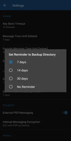 Screenshot of directory backup feature