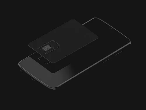 Blank black sim card and mobile phone