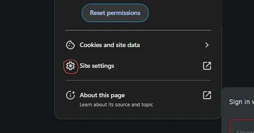 Shows where to find site settings withing the menu